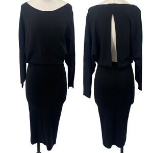 Zara Knit Midi Dress Blouson Bodice Bodycon Open Back Boatneck Black Womens S